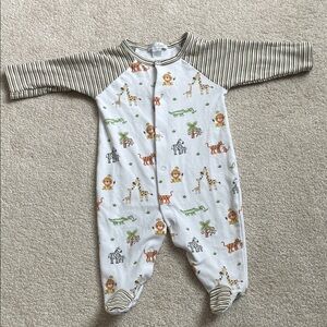 Kissy Kissy White Animal Print Footie with Striped Sleeves